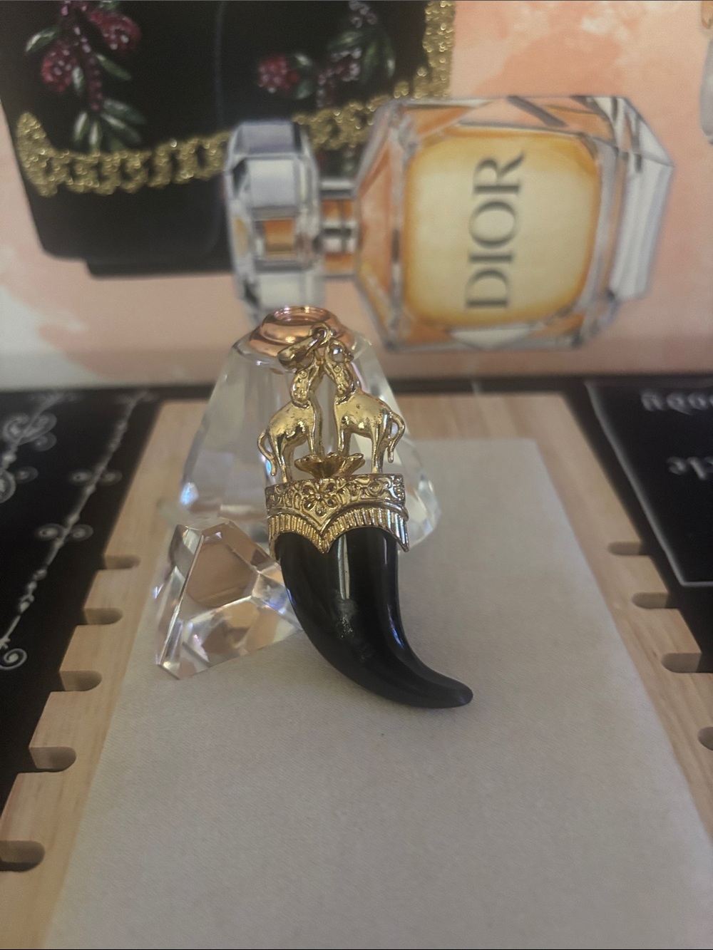 Black Horn Pendant Necklace with Gold Elephant Accent - Men's Jewelry